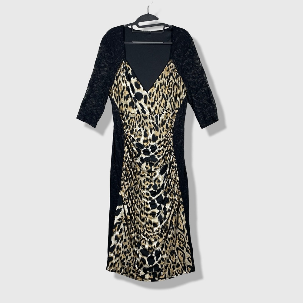 Kiyonna Sheath Dress Womens Size 2X Black Leopard Mob Wife Glam Aesthetic